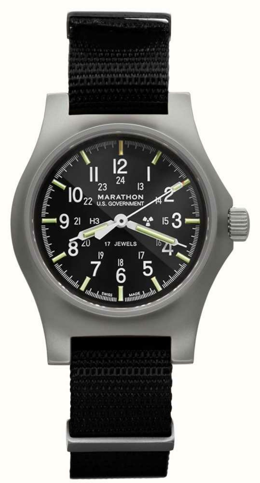 Men'S Marathon | Marathon Re-Issue Stainless Steel Gp Mechanical (Gpm) | Us Government | Black Ballistic Nylon Strap