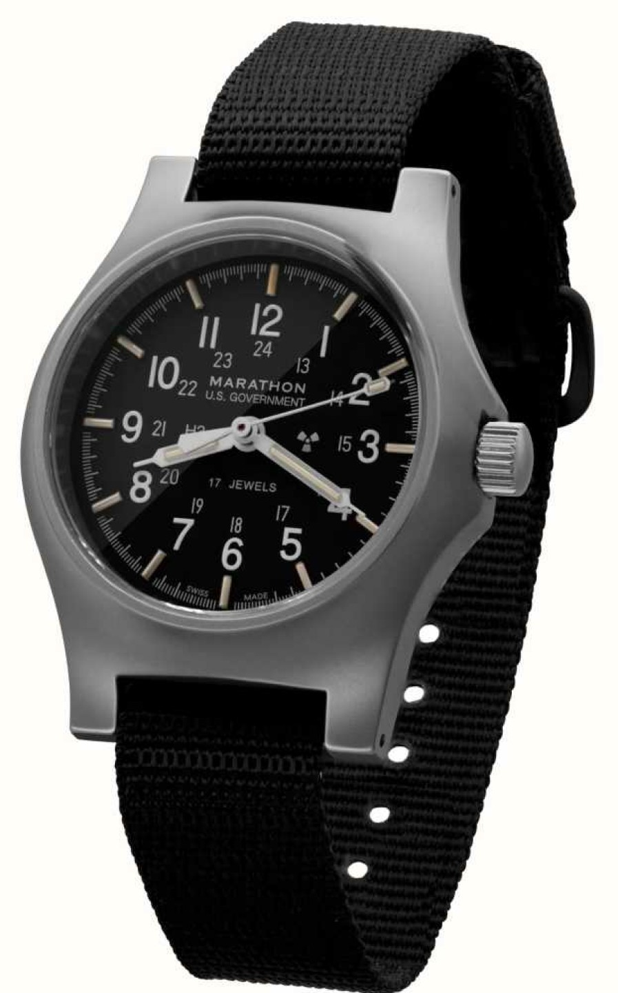 Men'S Marathon | Marathon Re-Issue Stainless Steel Gp Mechanical (Gpm) | Us Government | Black Ballistic Nylon Strap