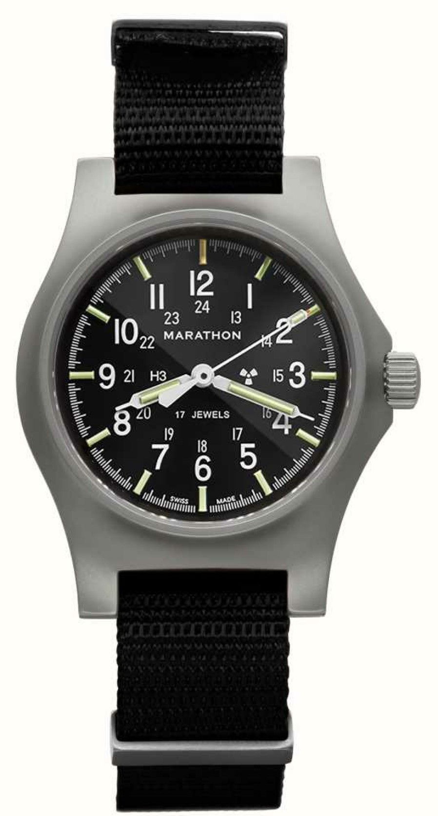 Men'S Marathon | Marathon Re-Issue Stainless Steel Gp Mechanical (Gpm) 39Mm | Black Ballistic Nylon Strap