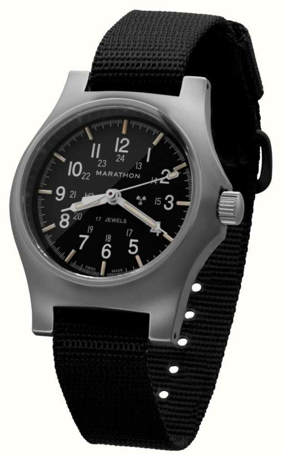 Men'S Marathon | Marathon Re-Issue Stainless Steel Gp Mechanical (Gpm) 39Mm | Black Ballistic Nylon Strap