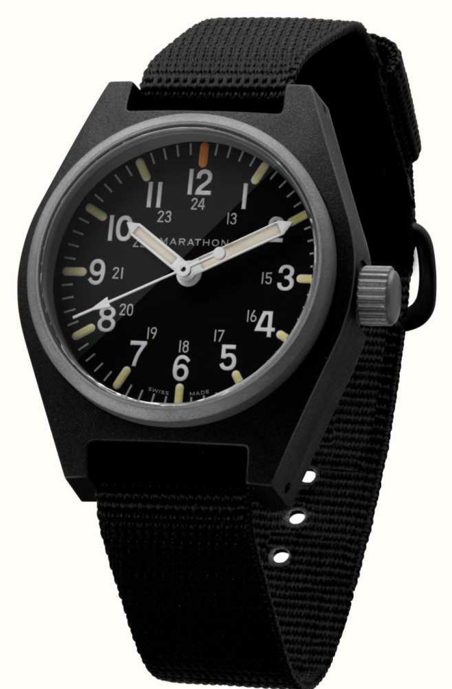 Men'S Marathon | Marathon Black General Purpose Quartz With Maraglo (Gpq) | Black Ballistic Nylon Strap