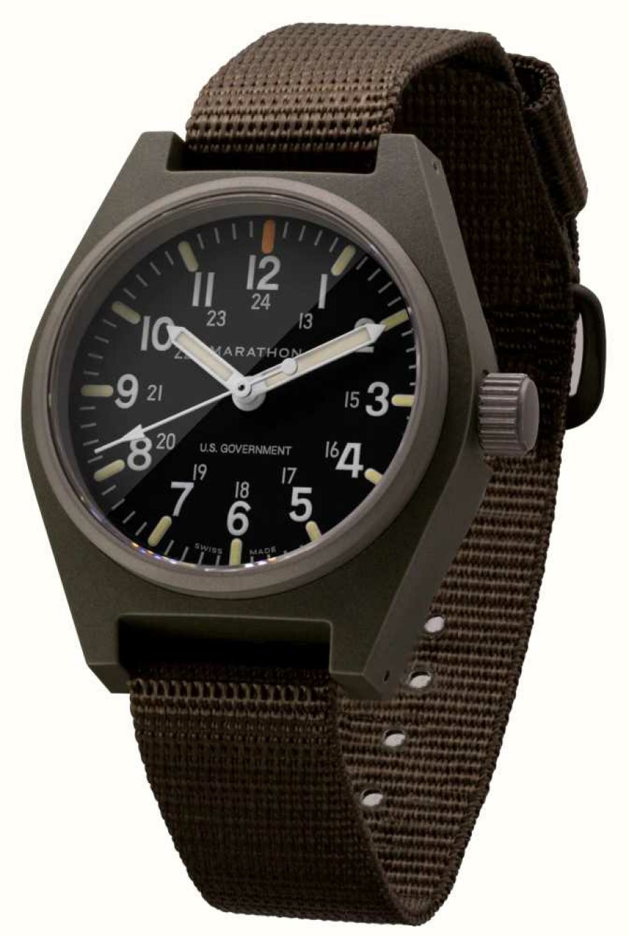 Men'S Marathon | Marathon Sage Green General Purpose Quartz With Maraglo (Gpq) | Us Government | Ballistic Nylon Strap