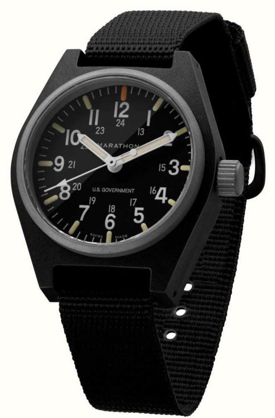 Men'S Marathon | Marathon Black General Purpose Quartz With Maraglo (Gpq) | Us Government |Black Ballistic Nylon Strap