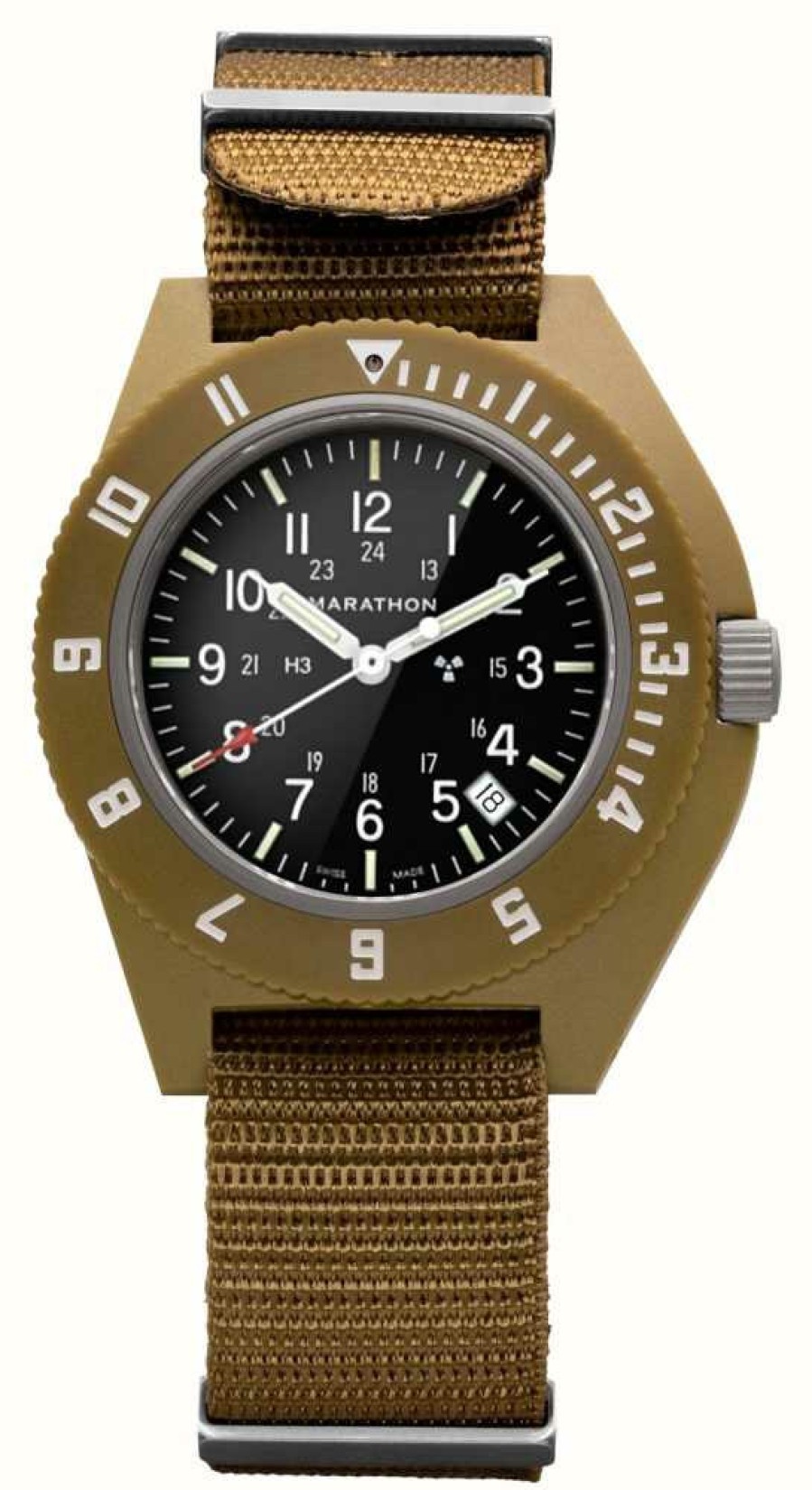 Men'S Marathon | Marathon Desert Tan Pilot'S Navigator With Date | Ballistic Nylon Strap