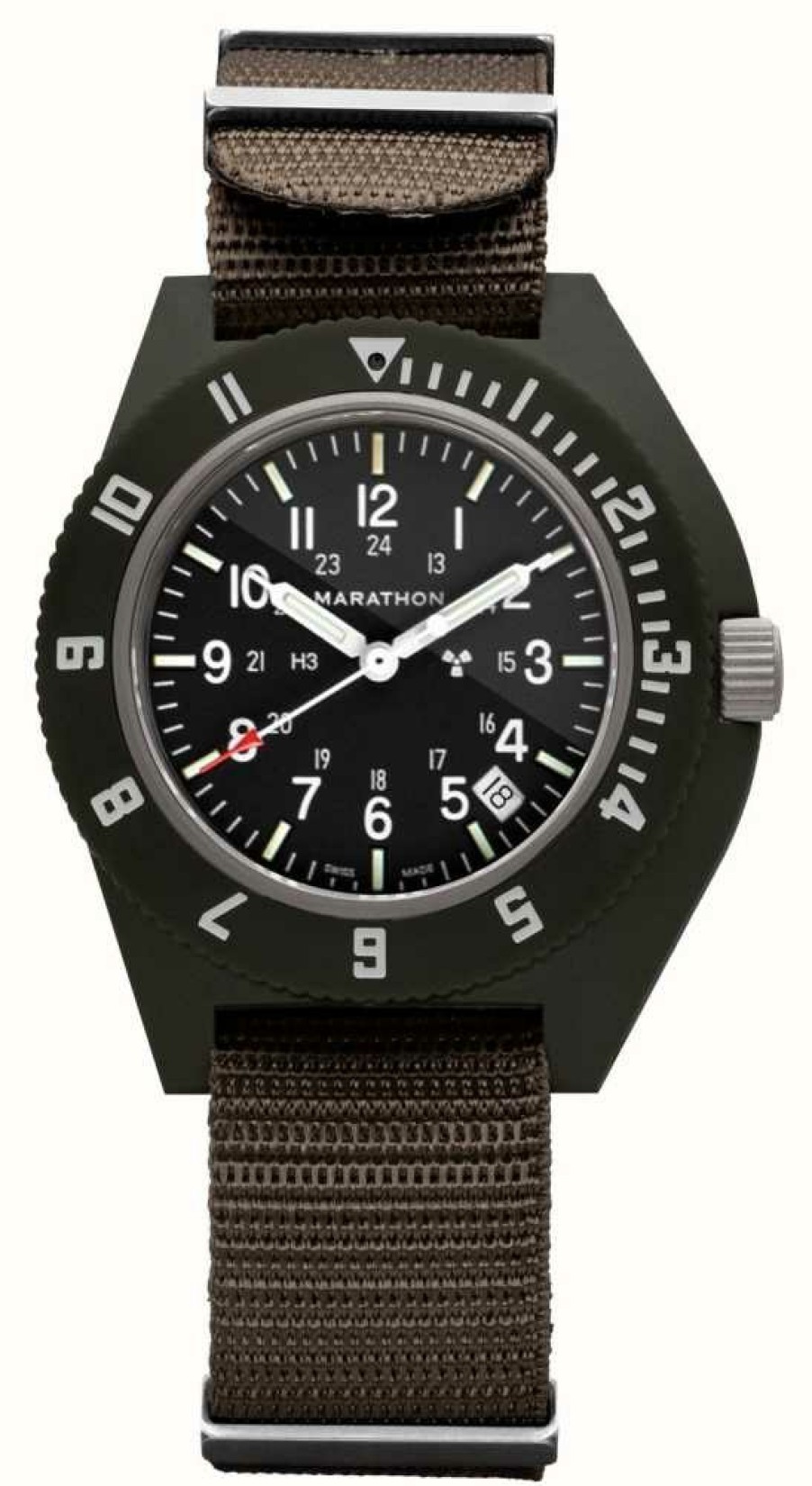 Men'S Marathon | Marathon Sage Green Pilot'S Navigator With Date | Ballistic Nylon Strap