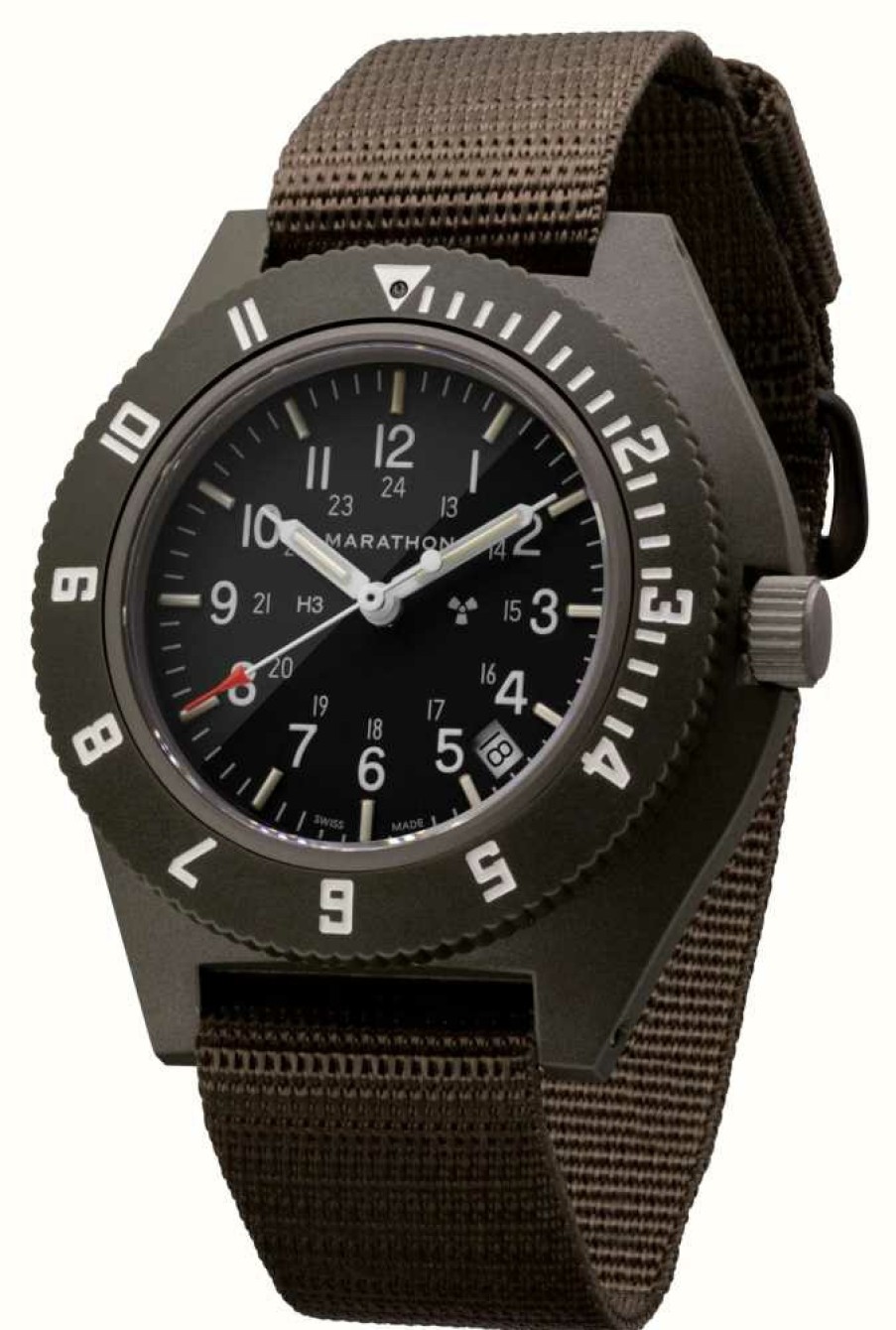 Men'S Marathon | Marathon Sage Green Pilot'S Navigator With Date | Ballistic Nylon Strap