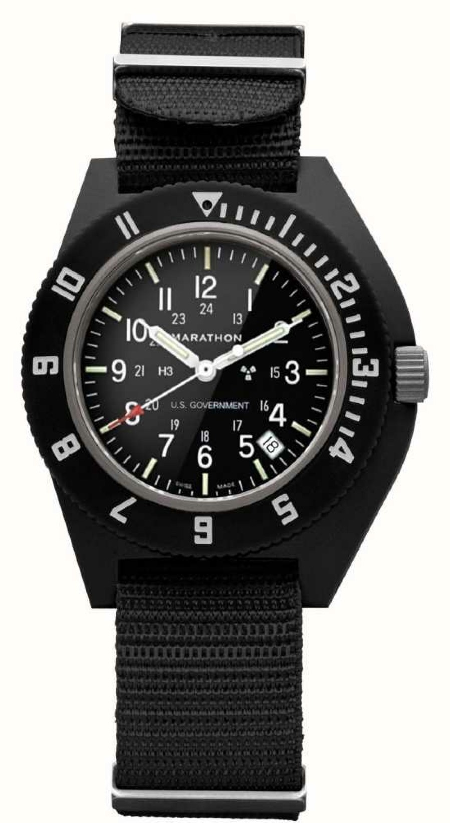 Men'S Marathon | Marathon Black Pilot'S Navigator With Date | Us Government | Ballistic Nylon Strap