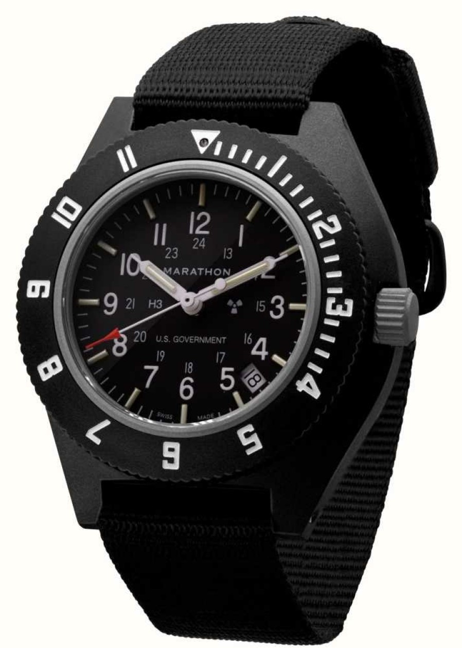 Men'S Marathon | Marathon Black Pilot'S Navigator With Date | Us Government | Ballistic Nylon Strap