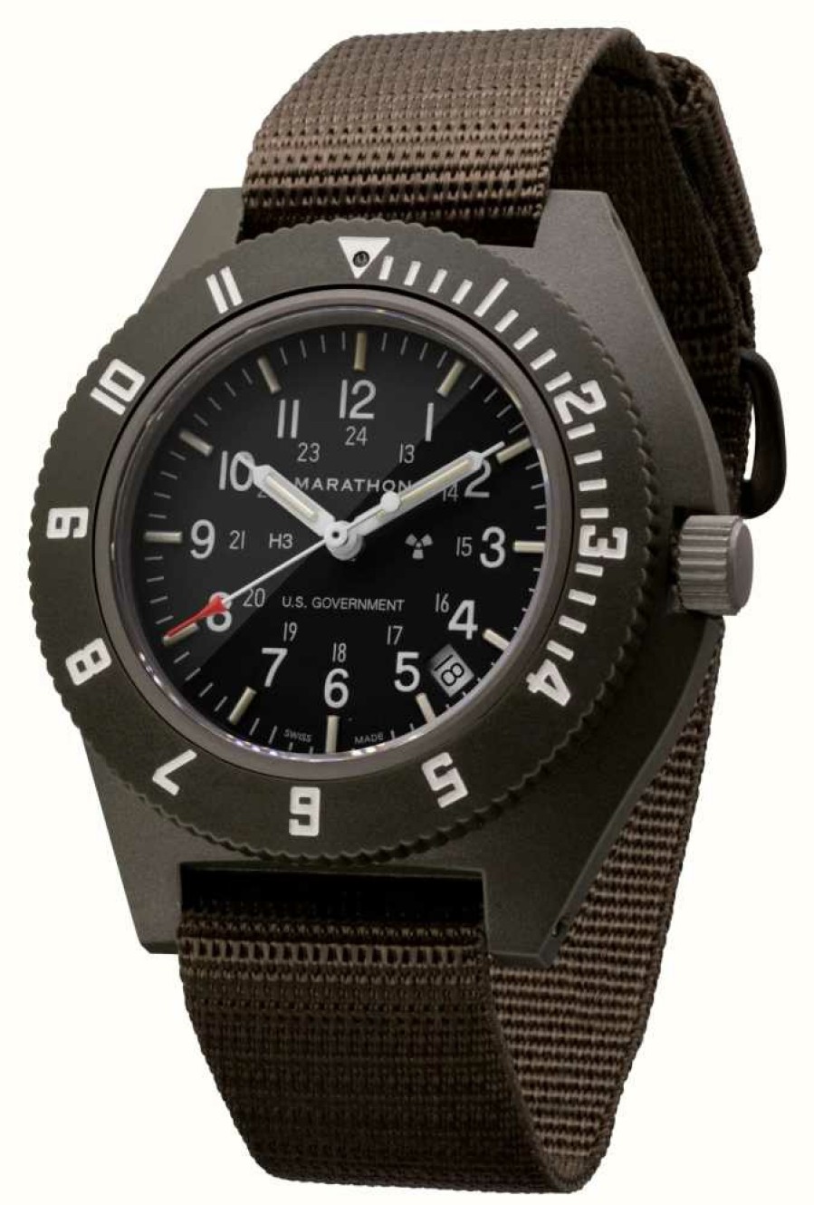 Men'S Marathon | Marathon Sage Green Pilot'S Navigator With Date | Us Government | Ballistic Nylon Strap