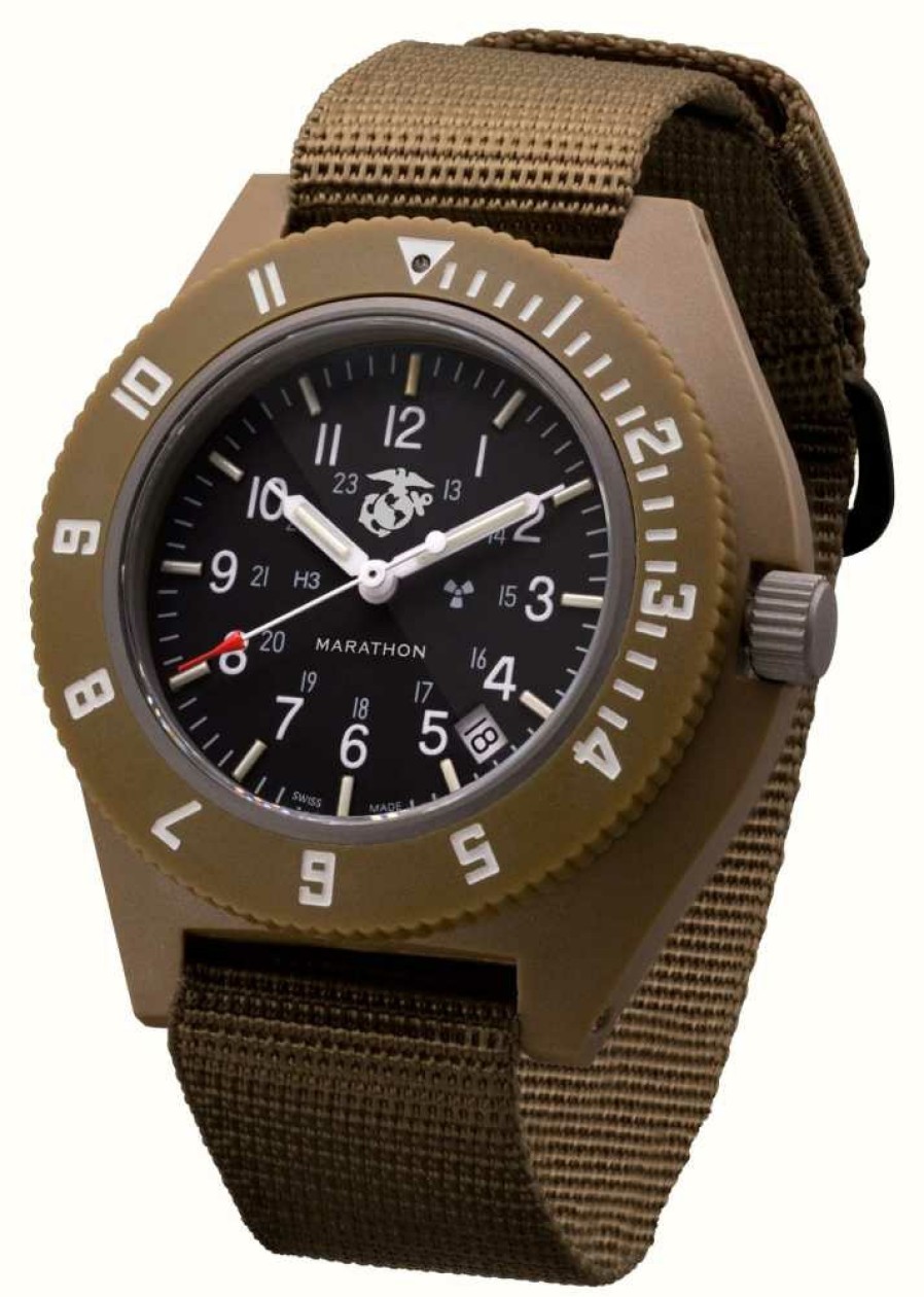 Men'S Marathon | Marathon Official Usmc Desert Tan Pilot'S Navigator With Date | Ballistic Nylon Strap