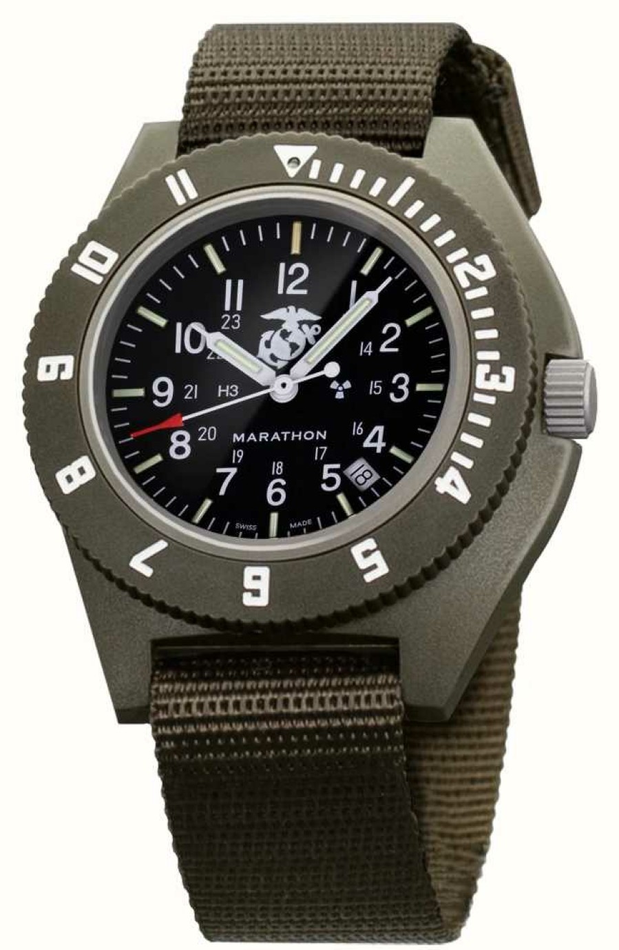 Men'S Marathon | Marathon Official Usmc Sage Green Pilot'S Navigator With Date | Ballistic Nylon Strap