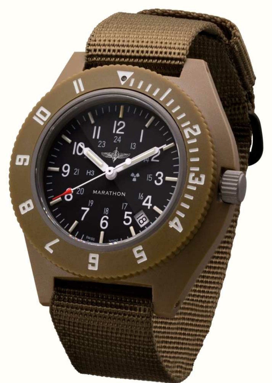 Men'S Marathon | Marathon Official Duvdevan Desert Tan Pilot'S Navigator With Date | Ballistic Nylon Strap