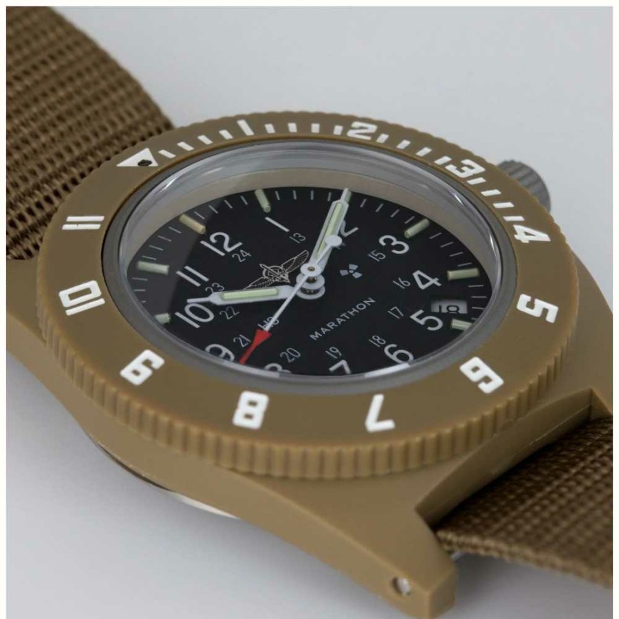 Men'S Marathon | Marathon Official Duvdevan Desert Tan Pilot'S Navigator With Date | Ballistic Nylon Strap