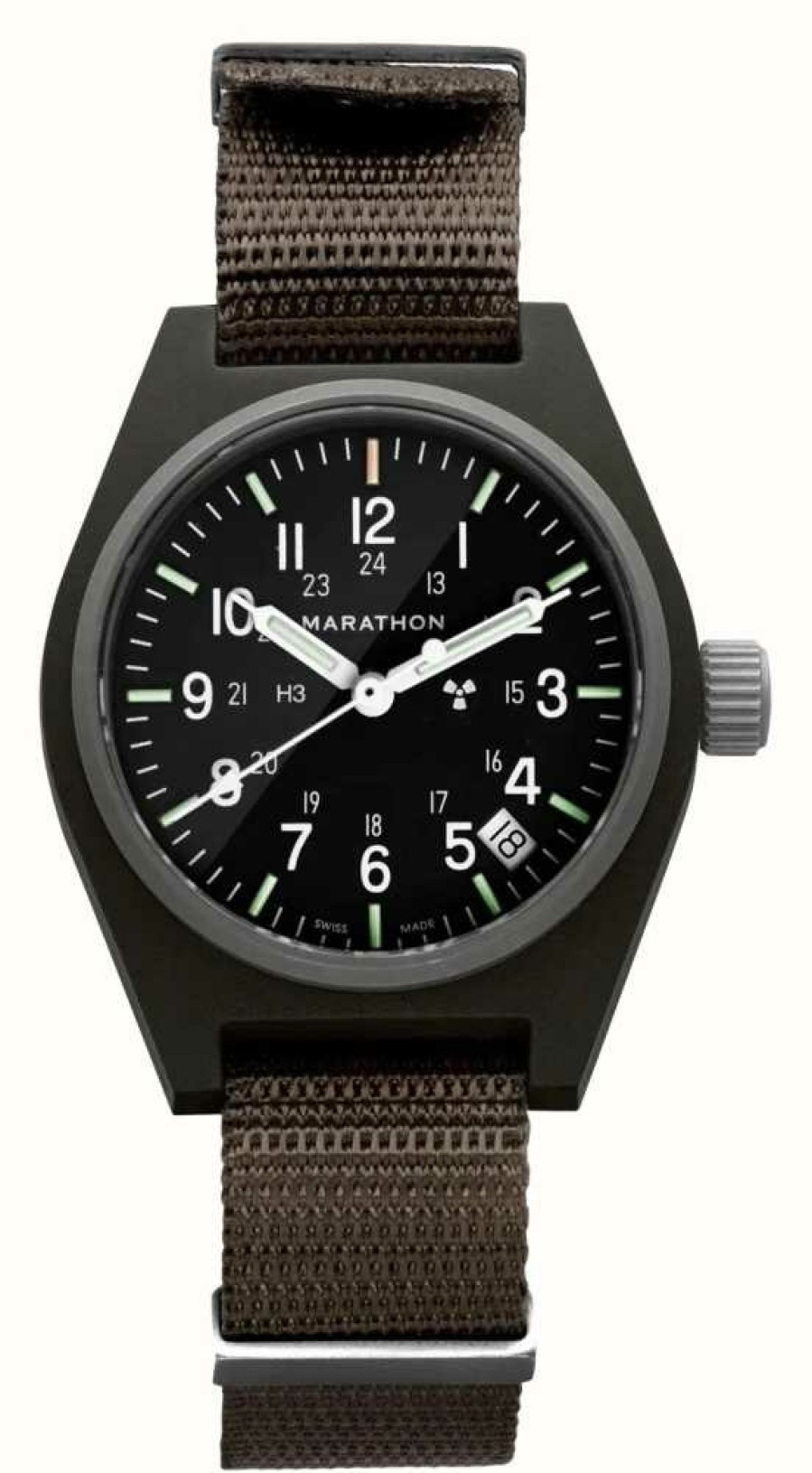 Men'S Marathon | Marathon Sage Green General Purpose Quartz With Date (Gpq) | Ballistic Nylon Strap