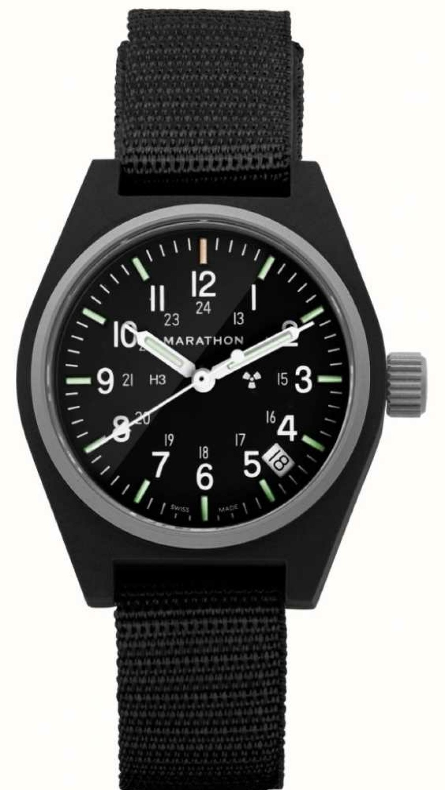 Men'S Marathon | Marathon Black General Purpose Quartz With Date (Gpq) | Ballistic Nylon Strap