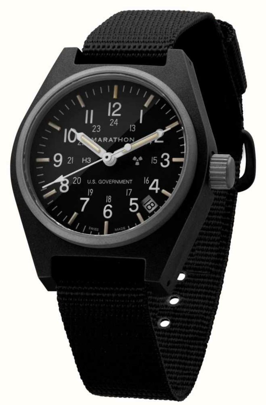 Men'S Marathon | Marathon Black General Purpose Quartz With Date (Gpq) | Ballistic Nylon Strap