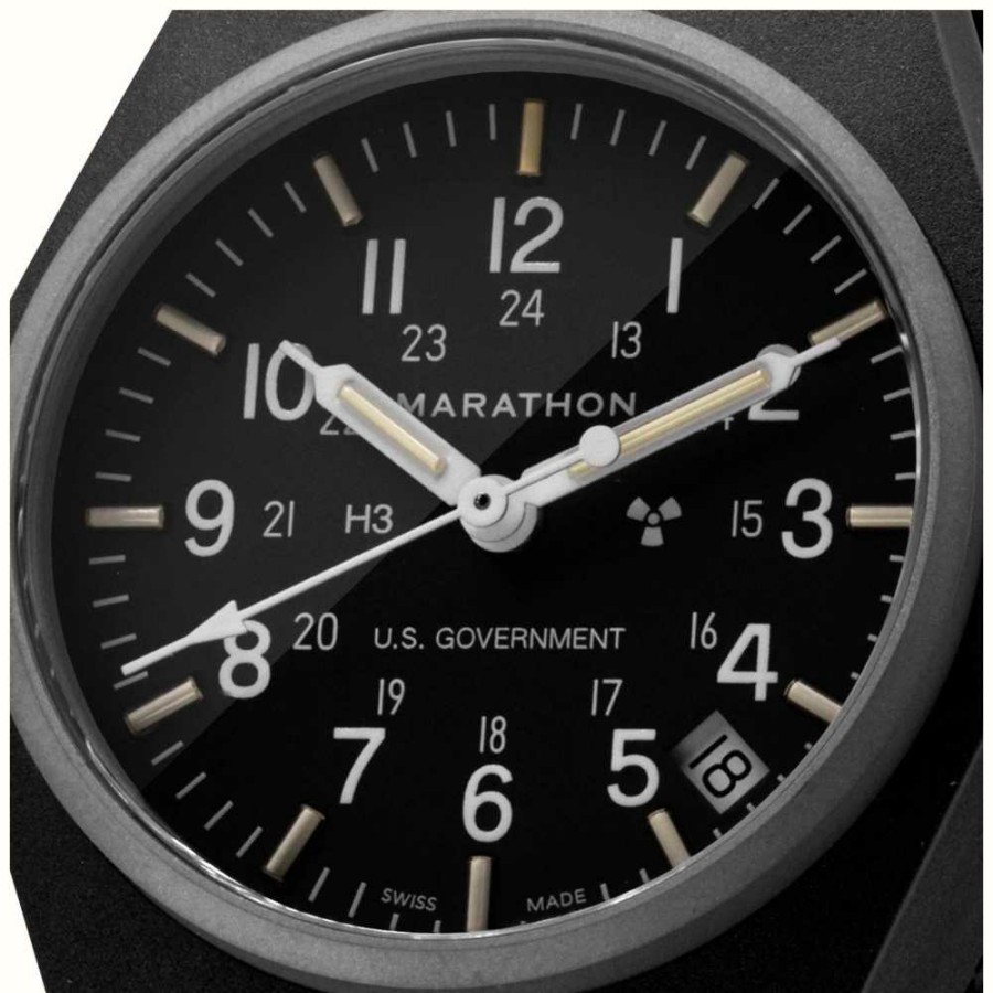 Men'S Marathon | Marathon Black General Purpose Quartz With Date (Gpq) | Ballistic Nylon Strap