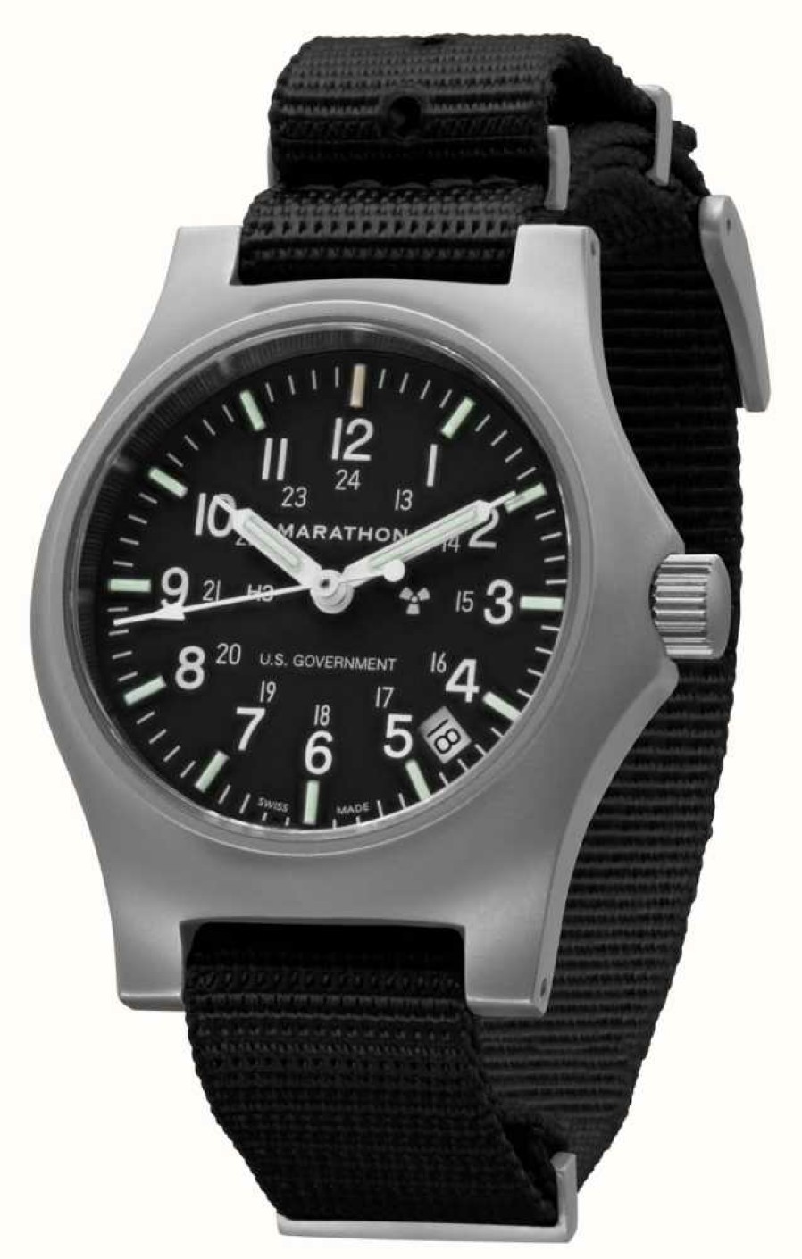 Men'S Marathon | Marathon Re-Issue Stainless Steel Gp Quartz With Date (Gpq) 39Mm | Us Government | Ballistic Nylon Strap