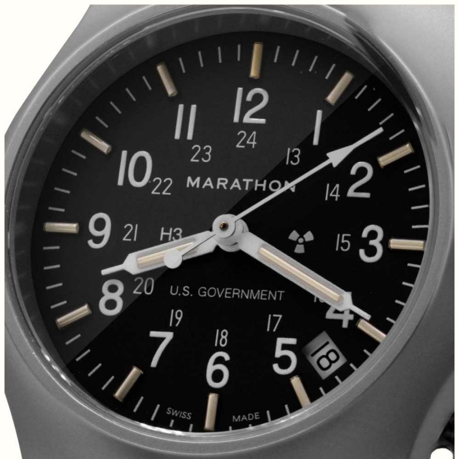 Men'S Marathon | Marathon Re-Issue Stainless Steel Gp Quartz With Date (Gpq) 39Mm | Us Government | Ballistic Nylon Strap