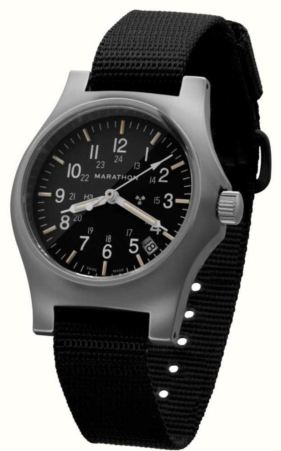 Men'S Marathon | Marathon Re-Issue Stainless Steel Gp Quartz With Date (Gpq) | 39Mm | Ballistic Nylon Strap