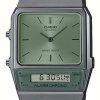 Women'S Casio | Casio Vintage | Green Dial | Black Stainless Steel Bracelet