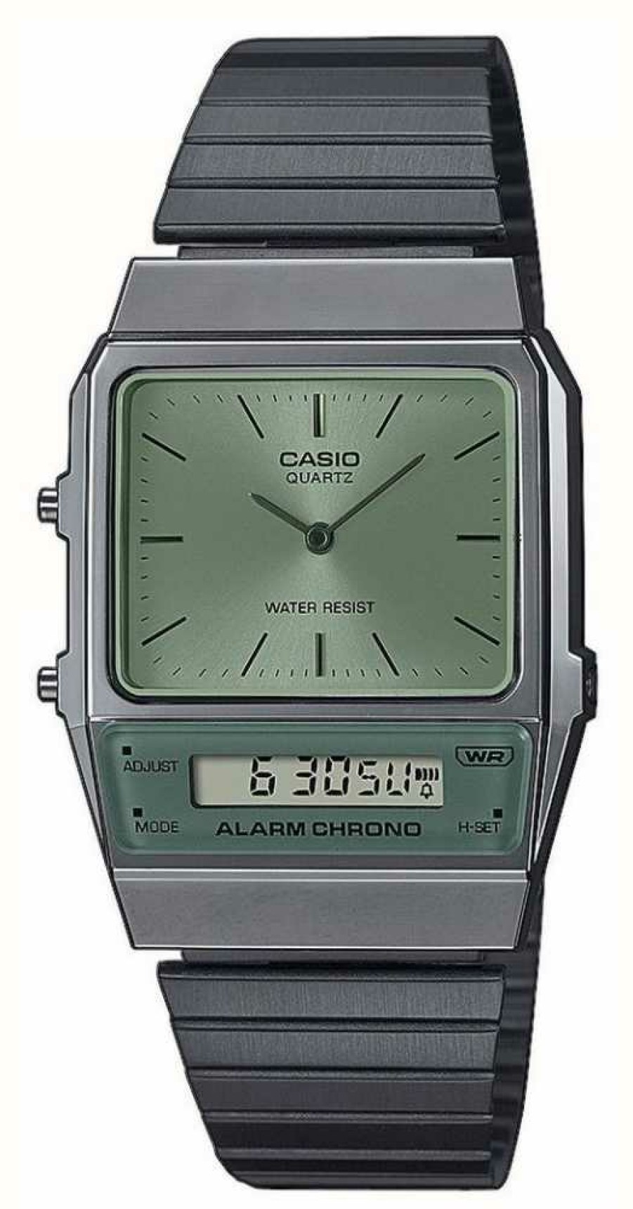 Women'S Casio | Casio Vintage | Green Dial | Black Stainless Steel Bracelet