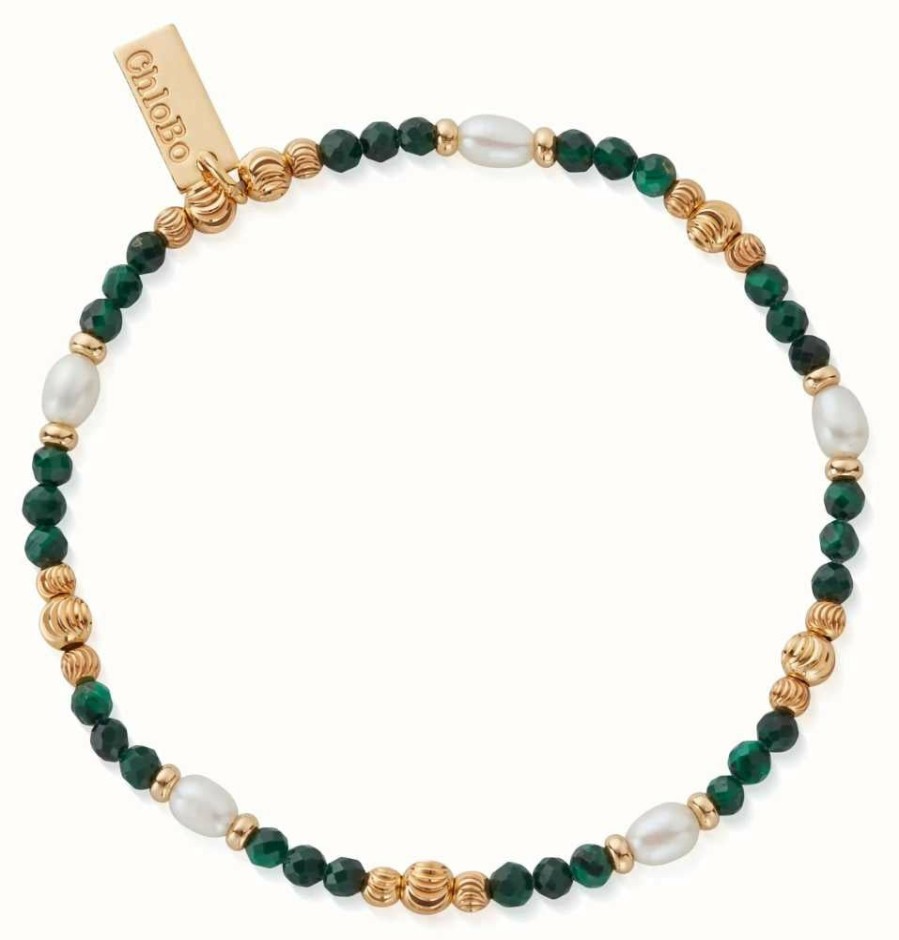 Jewelry ChloBo Jewellery | Chlobo Gold Purity Pearl & Malachite Bracelet