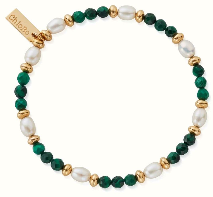 Jewelry ChloBo Jewellery | Chlobo Gold Harmony Pearl & Malachite Bracelet