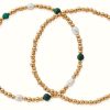 Jewelry ChloBo Jewellery | Chlobo Gold Magical Beauty Set Of 2 Pearl & Malachite Bracelet