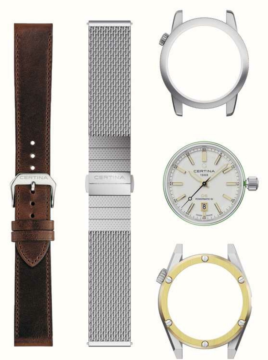 Men'S Certina | Certina Ds+ Automatic Set (37.4Mm) White Dial / Interchangeable Bezel And Quick-Release Straps