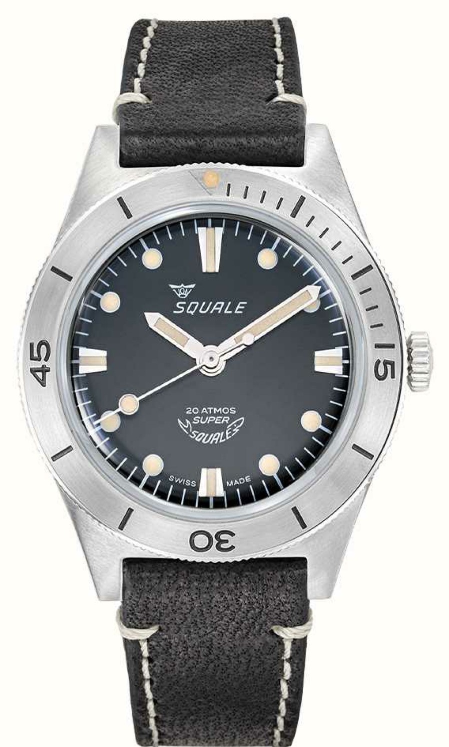 Men'S Squale | Squale Super-Squale (38Mm) Sunray Black Dial / Black Italian Leather Strap