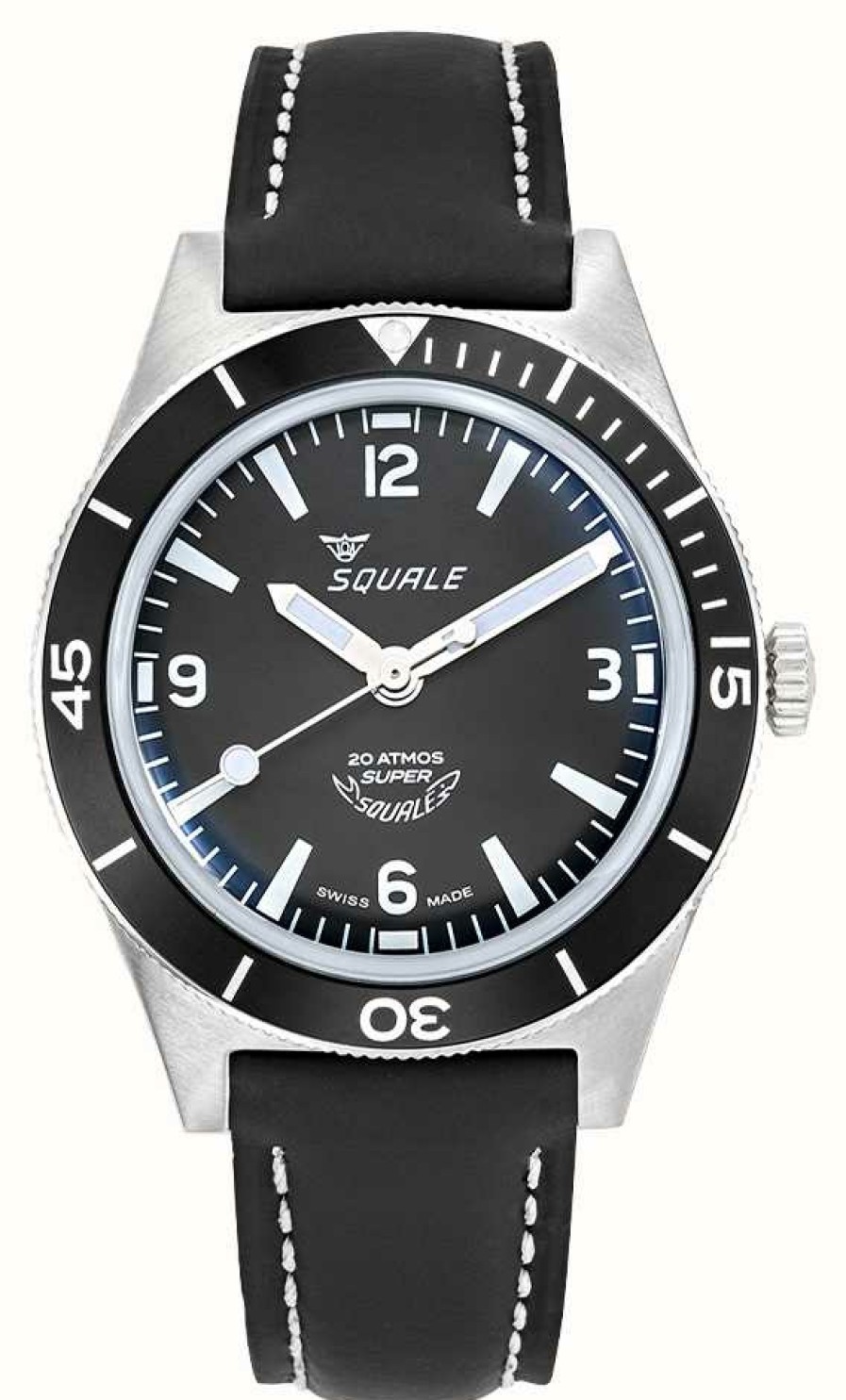 Jewelry Squale | Squale Super-Squale Arabic (38Mm) Black Dial / Black Rubberised Leather Strap