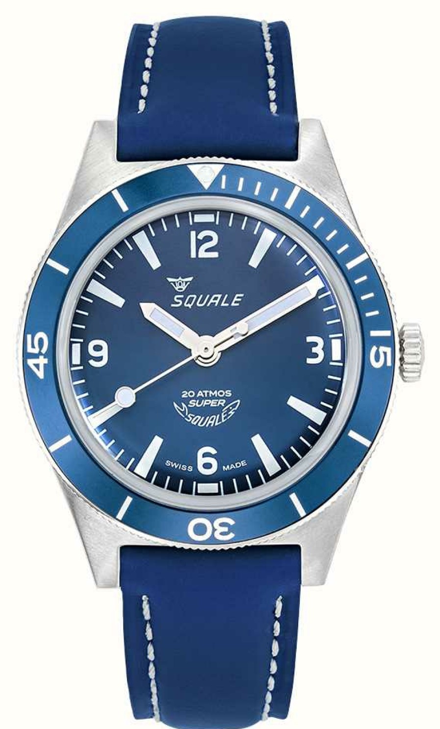 Men'S Squale | Squale Super-Squale Arabic (38Mm) Blue Dial / Blue Rubberised Leather Strap