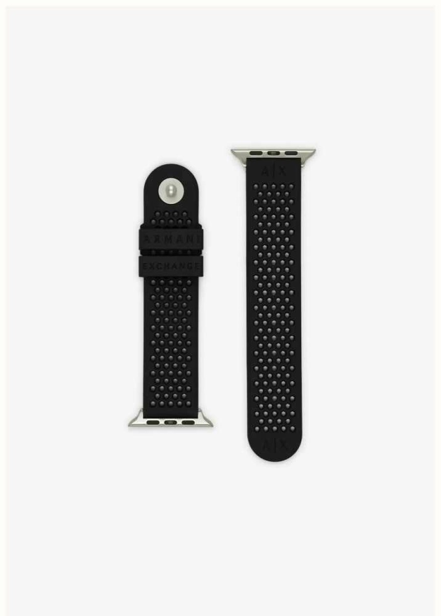 Men'S Armani Exchange | Armani Exchange Apple Watch Strap (42/44/45Mm) Black Silicone