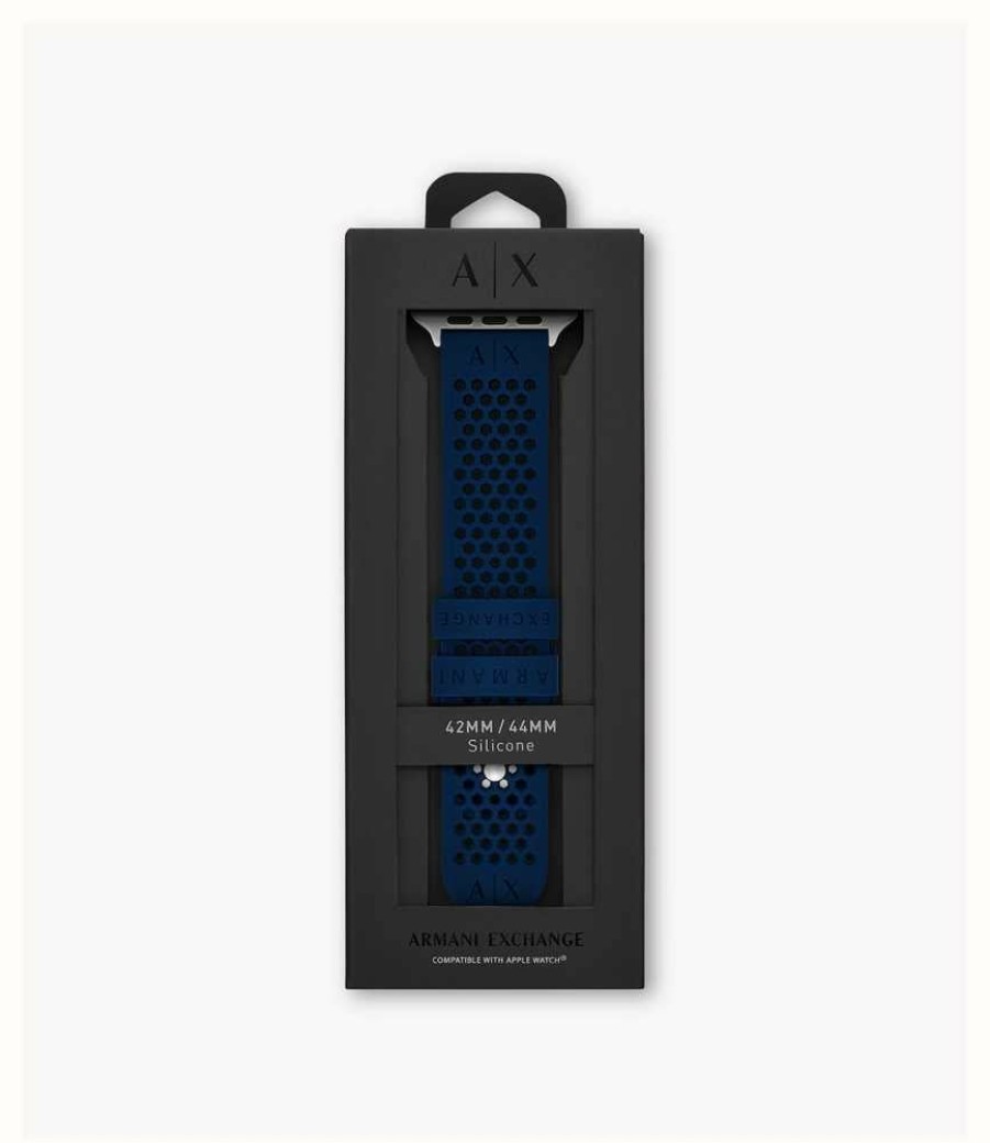 Men'S Armani Exchange | Armani Exchange Apple Watch Strap (42/44/45Mm) Blue Silicone