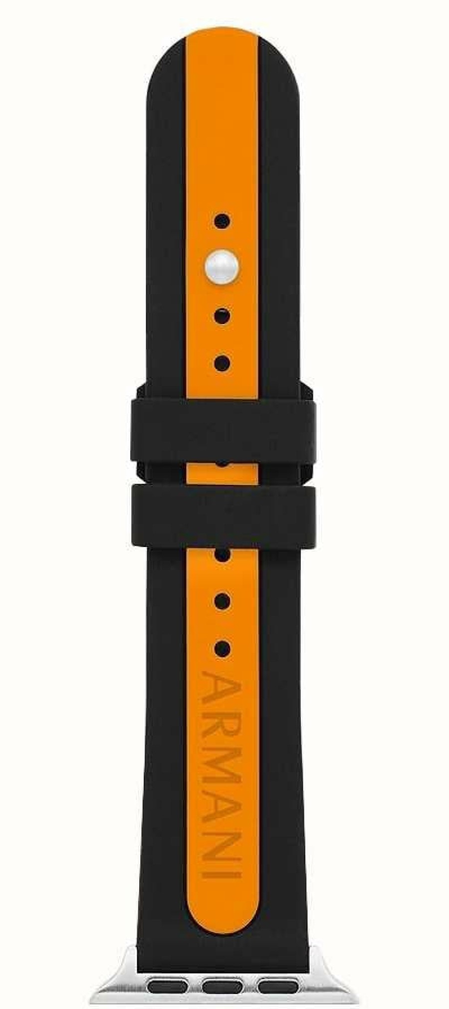 Men'S Armani Exchange | Armani Exchange Apple Watch Strap (42/44/45Mm) Black & Orange Silicone