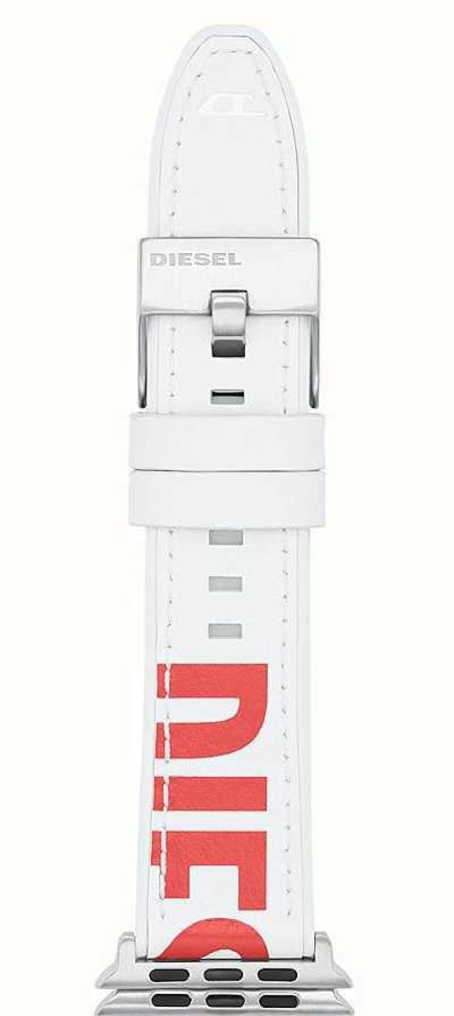 Men'S Diesel | Diesel Apple Watch Strap (42/44/45Mm) White Silicone Red Logo