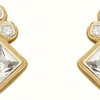 Jewelry Elements Silver | Elements Silver Gold Plated Sterling Silver Diamond And Round Cut Cubic Zirconia Stud Earrings