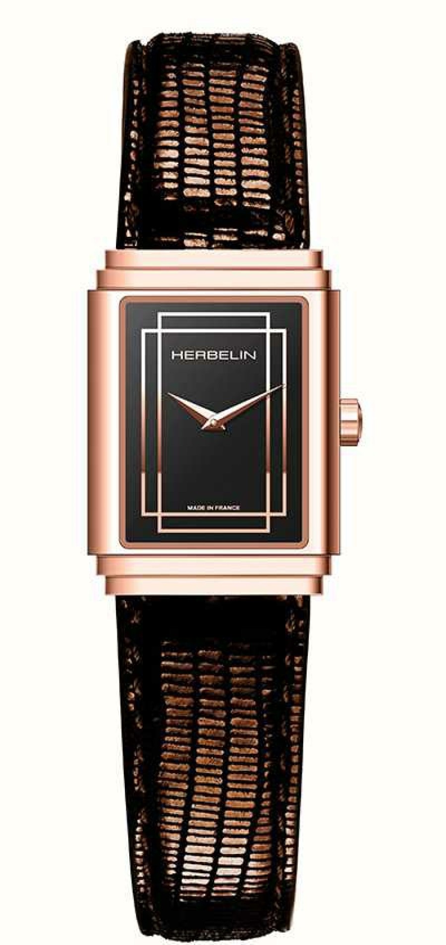 Women'S Herbelin | Herbelin Montre Art Deco 1925S Empire Rose Tone Black Leather