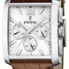 Men'S Festina | Festina Quartz Chrono (38Mm) Silver Dial / Brown Leather