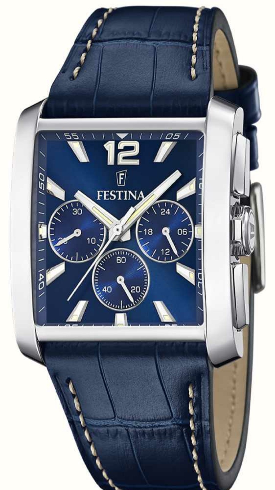 Men'S Festina | Festina Quartz Chrono (38Mm) Blue Dial / Blue Leather