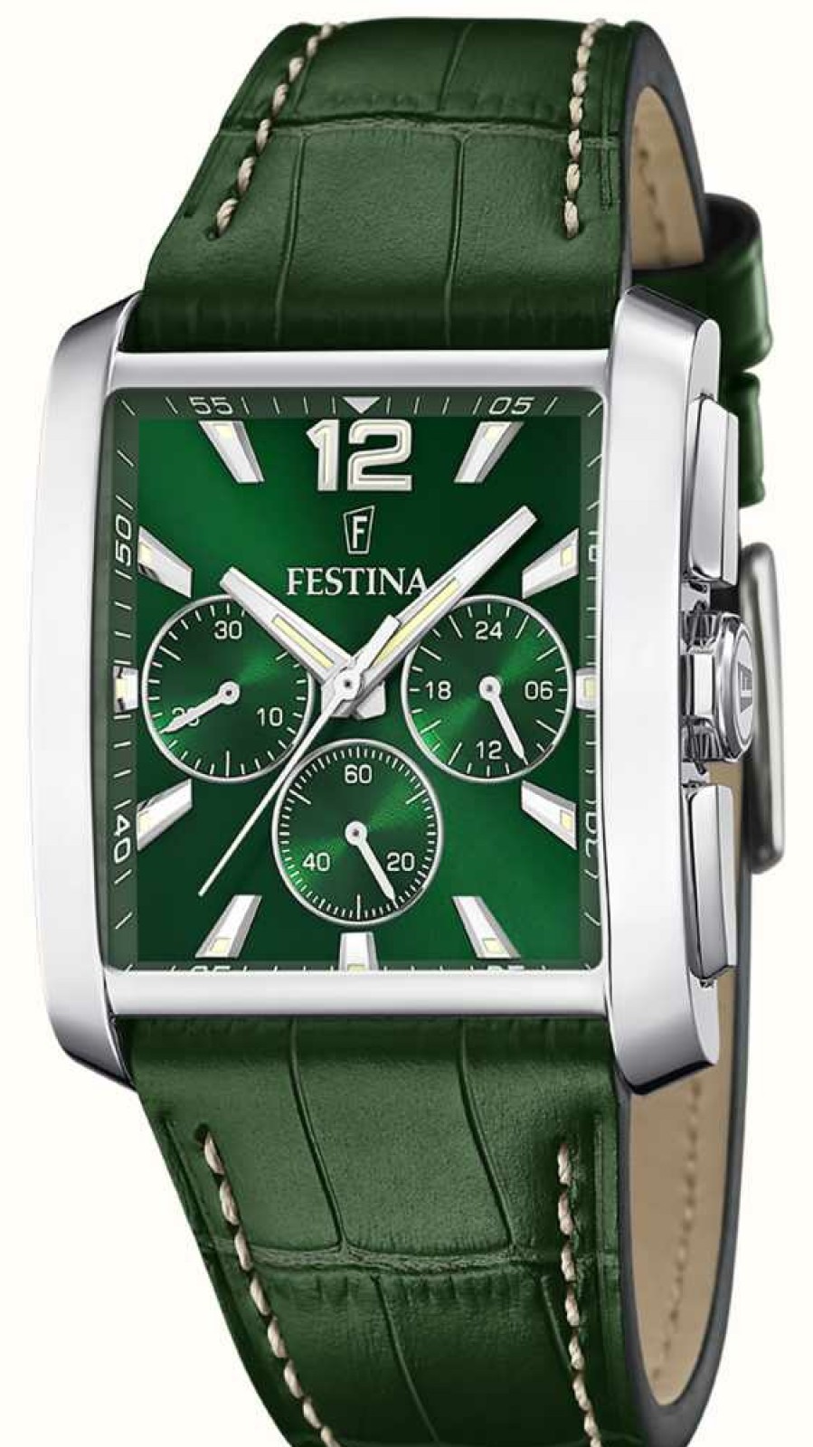 Men'S Festina | Festina Quartz Chrono (38Mm) Green Dial / Green Leather