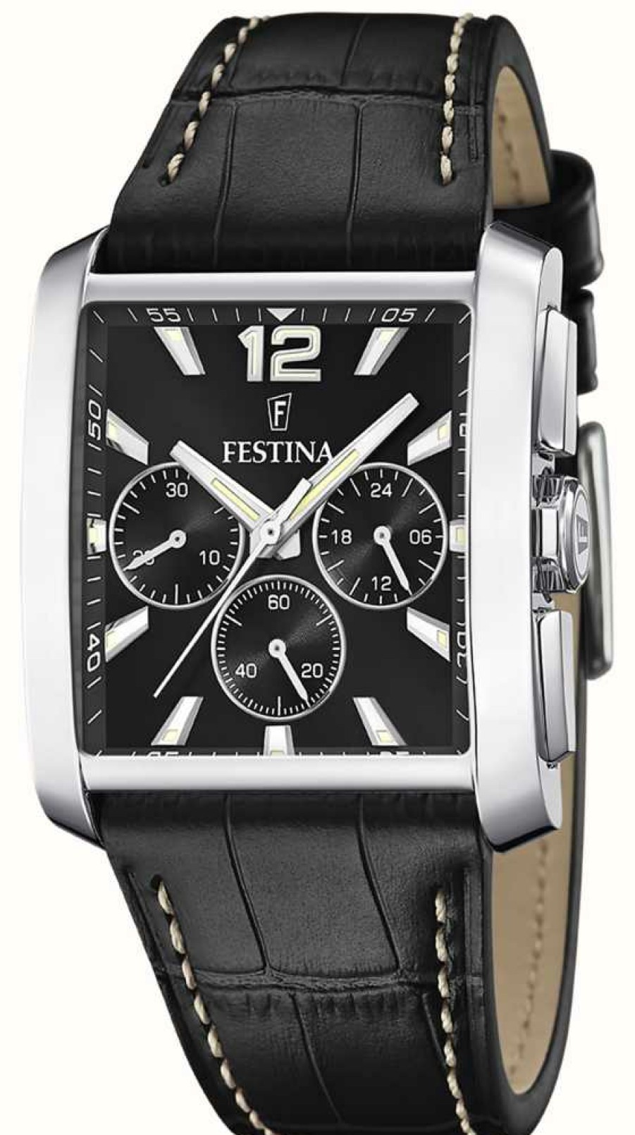 Men'S Festina | Festina Quartz Chrono (38Mm) Black Dial / Black Leather