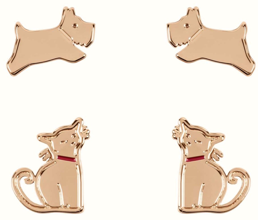 Jewelry Radley Jewellery | Radley Jewellery Cat And Dog Stud Earrings | Rose Gold Tone