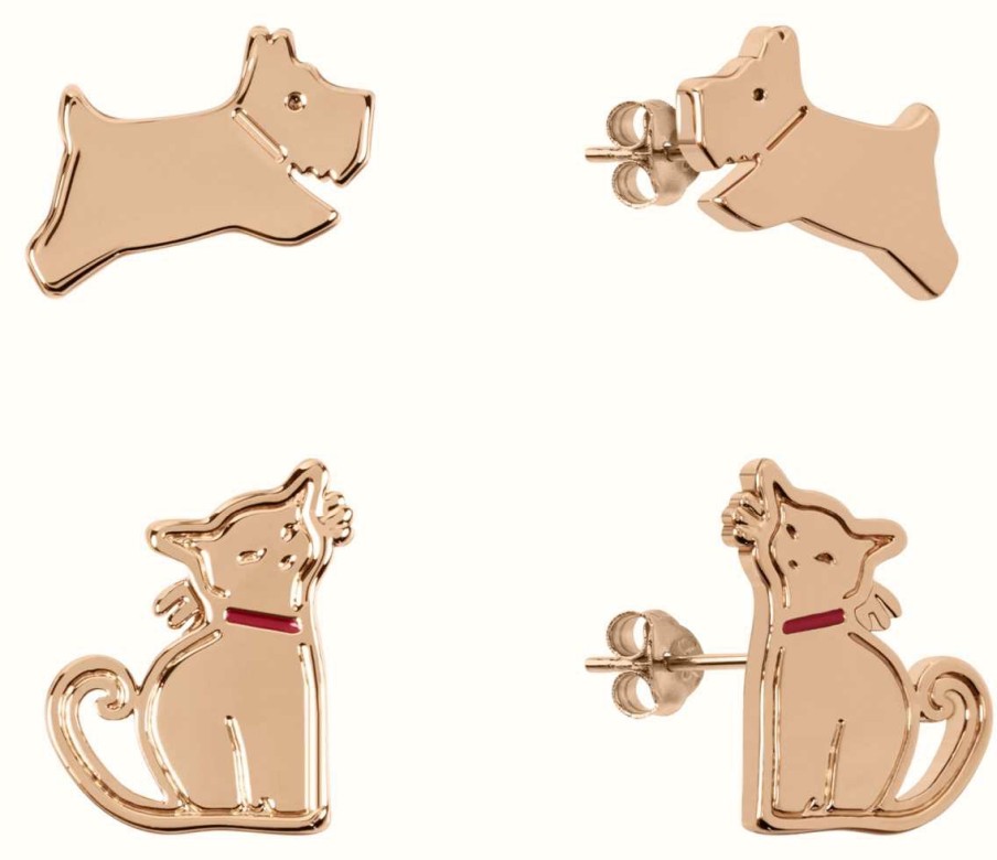 Jewelry Radley Jewellery | Radley Jewellery Cat And Dog Stud Earrings | Rose Gold Tone