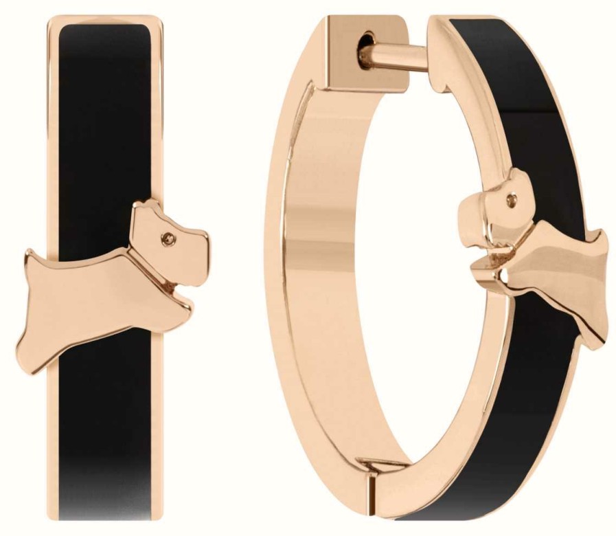 Jewelry Radley Jewellery | Radley Jewellery Rose Gold Tone Hoop Earrings | Black Insert | Dog Logo Detail