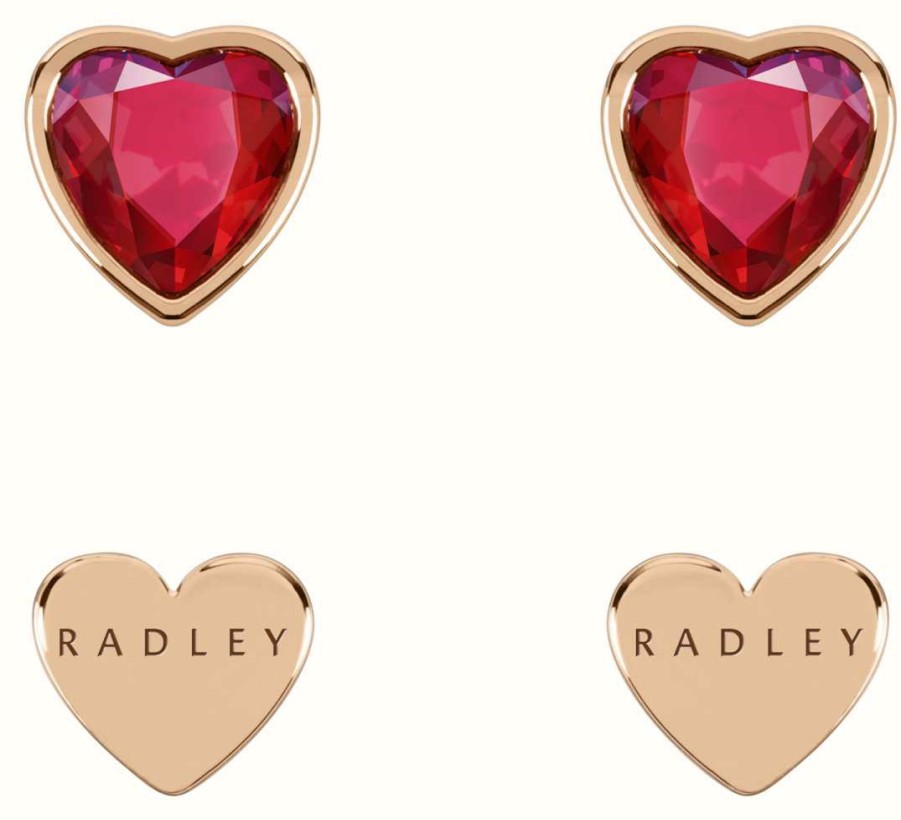 Jewelry Radley Jewellery | Radley Jewellery Esher Street | Twin Pack Stud Heart Earrings | Rose Gold Tone | Red Stone