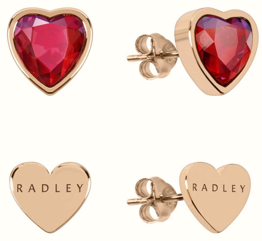 Jewelry Radley Jewellery | Radley Jewellery Esher Street | Twin Pack Stud Heart Earrings | Rose Gold Tone | Red Stone