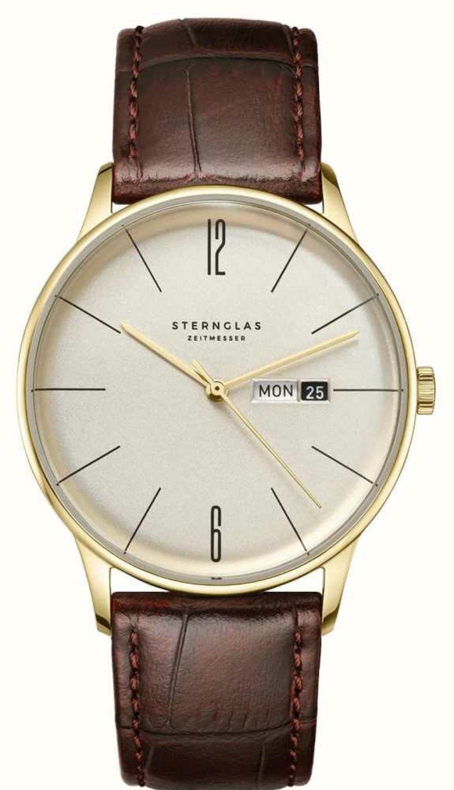 Men'S STERNGLAS | Sternglas Berlin Quartz (38Mm) Sepia Gold Dial / Brown Leather