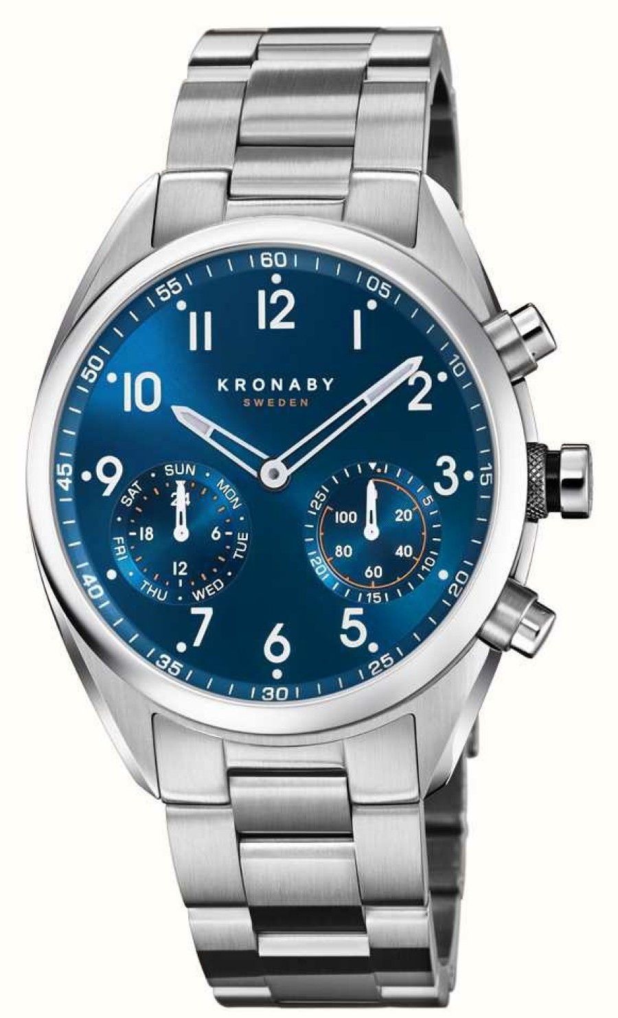 Men'S Kronaby | Kronaby Apex Hybrid Smartwatch (43Mm) Blue Dial / 3-Link Stainless Steel Bracelet